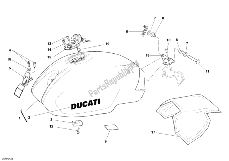 Todas as partes de Tanque De Combustível do Ducati Monster 620 Dark USA 2005